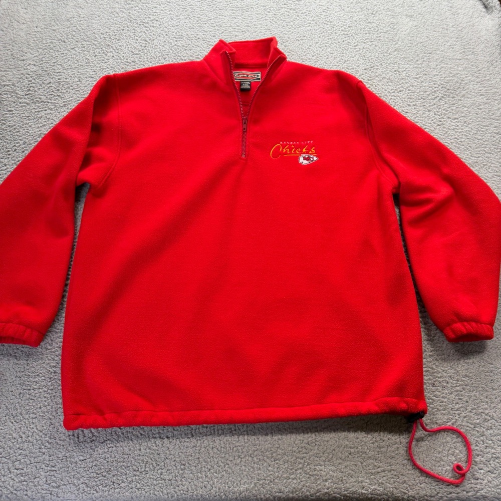 Sport One Kansas City Chiefs Pullover Mens XL Red Fleece Quarter Zip Embroidered